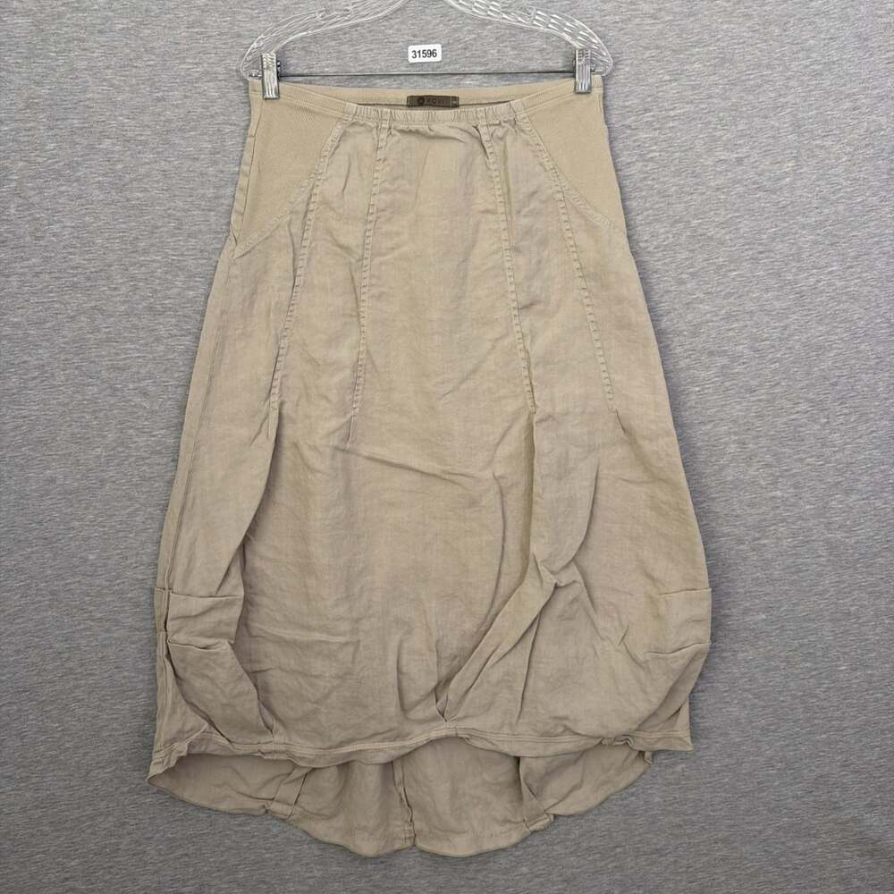 XCVI Womens Size Small Beige Ramie Ruched Bubble Hem Midi Skirt 21018 (